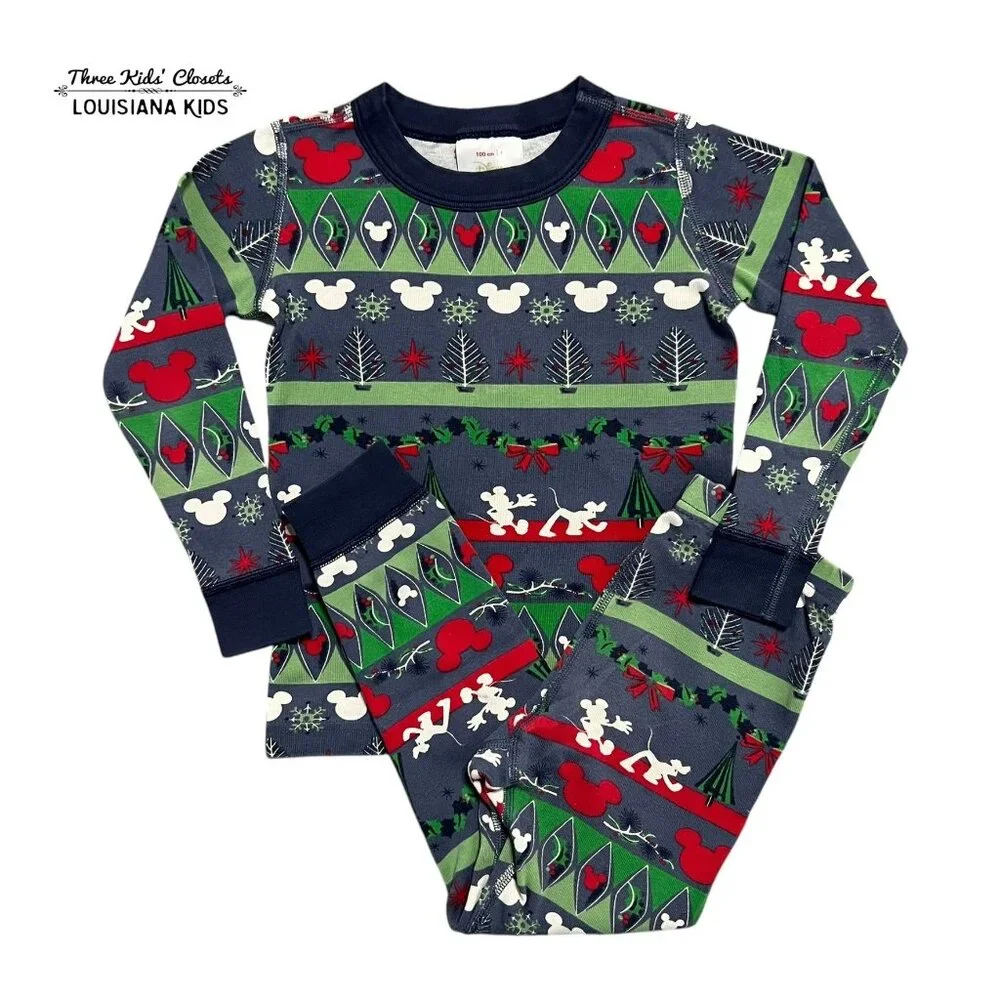 Hanna Andersson + Disney Sz 100 (4Y) Mickey Mouse Fair Isle Christmas Pajamas